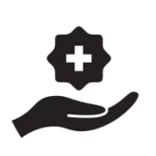 A hand cupping a gear with a medical cross, symbolizing healthcare services or medical support
