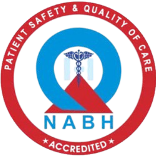 NABH logo: circular red border with blue emblem and the letters NABH, representing the National Accreditation Board for Hospitals & Health.